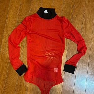 I AM GIA XS red mesh body suit with black trim